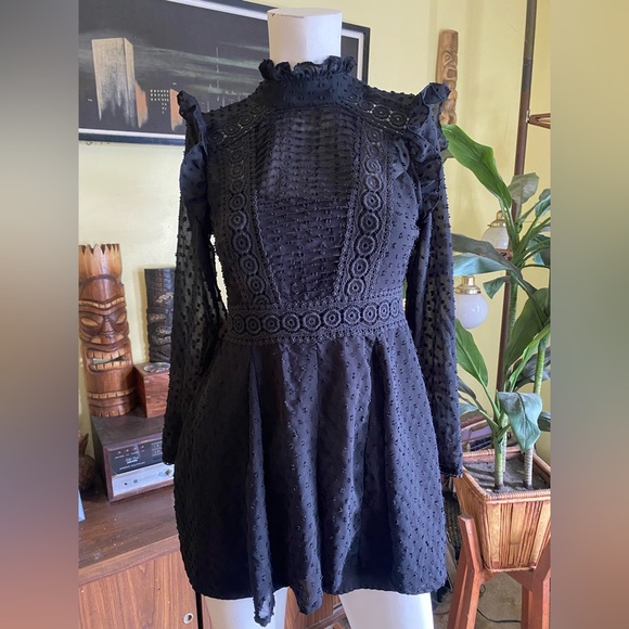 ASOS gothic little black eyelet lace embroidered elegant mini dress boho - Picture 6 of 11